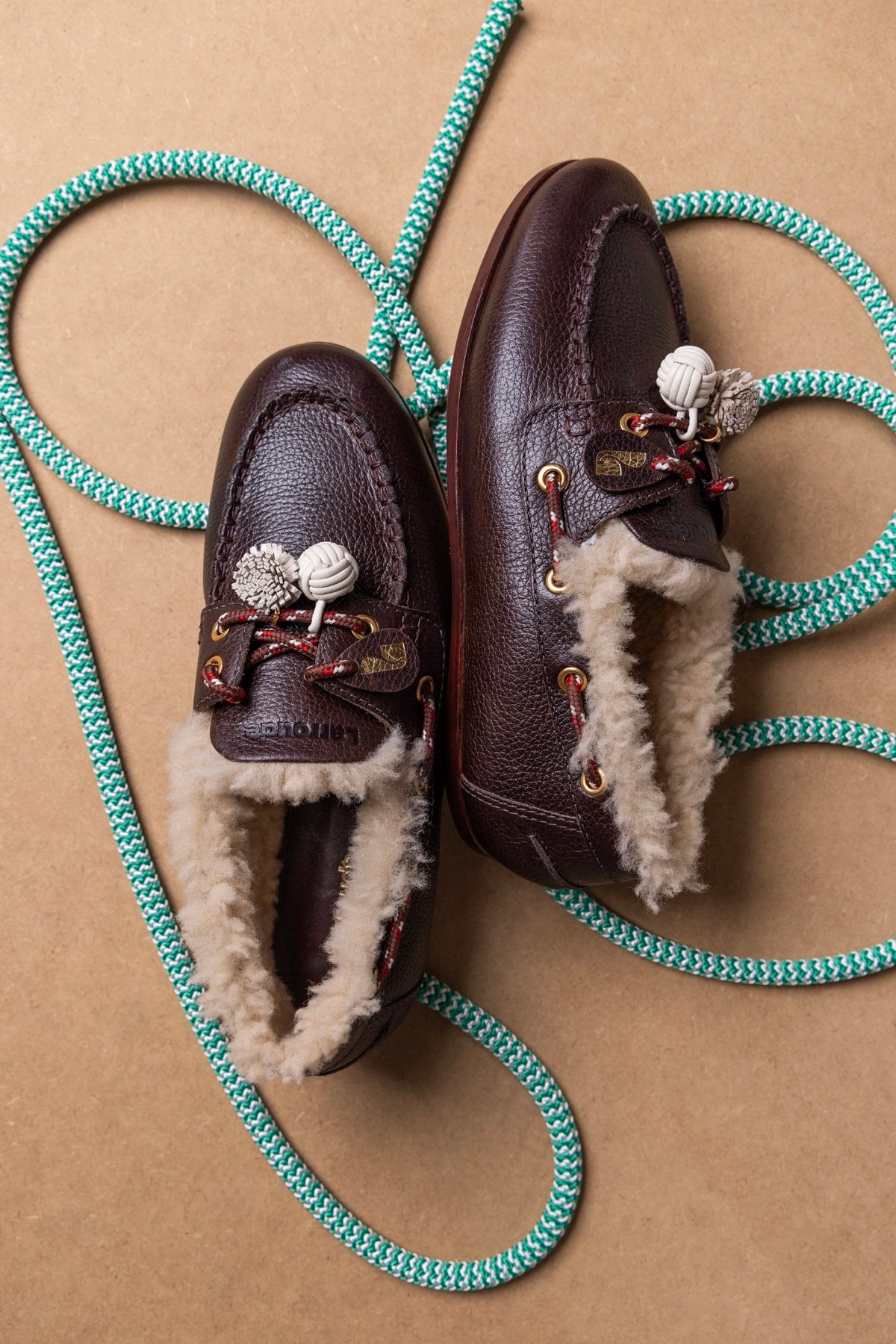 Cyprus Boat Shoe In Brown Leather and Natural Shearling - Larroude