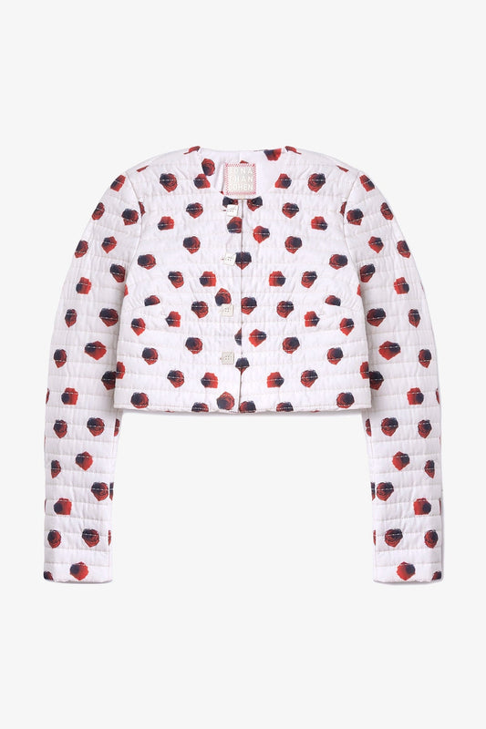 Gloria Cropped Jacket White Floral Cotton - Larroude