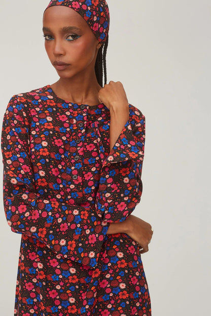 Dede Tunic Dress In Black Floral Silk - Larroude