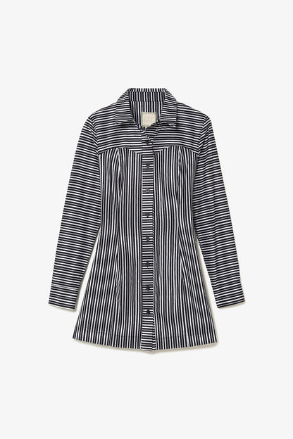 Annie Bustier Dress In Black and White Striped Cotton - Larroude