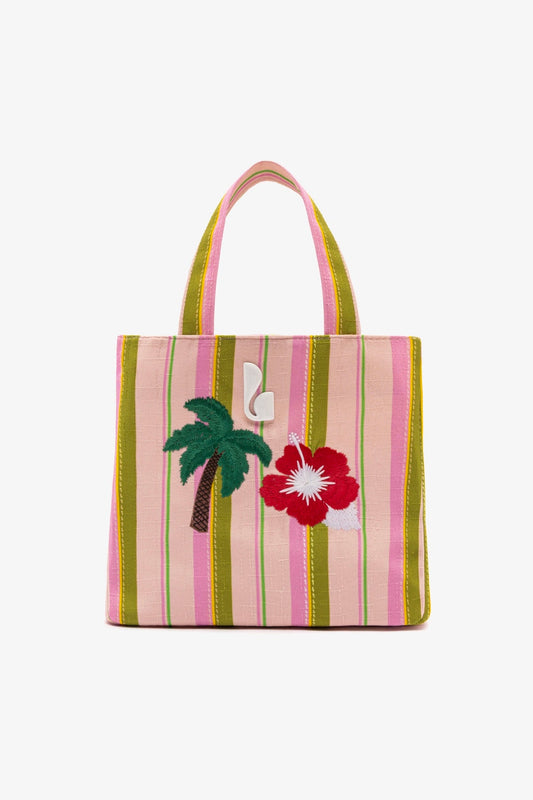 Poppy Mini Tote Bag In Tulip And Emerald Raffia - Larroude