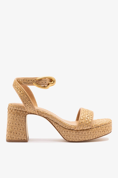 Dolly Verona Low Sandal In Natural Raffia and Beige Leather - Larroude