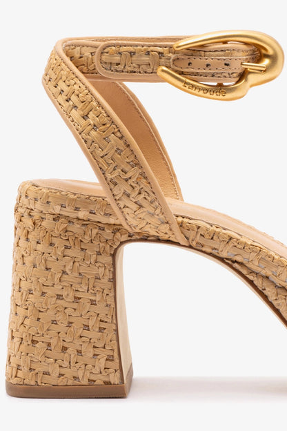 Dolly Verona Low Sandal In Natural Raffia and Beige Leather - Larroude