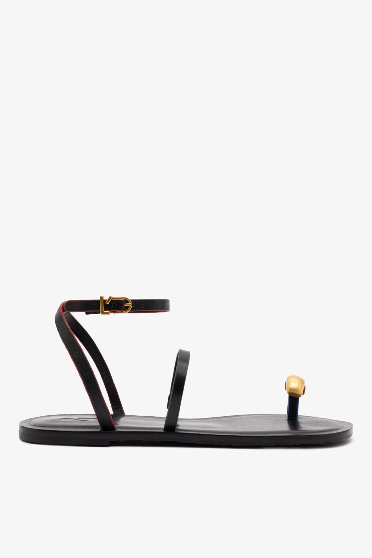 Biarritz Flat Sandal In Black Leather - Larroude