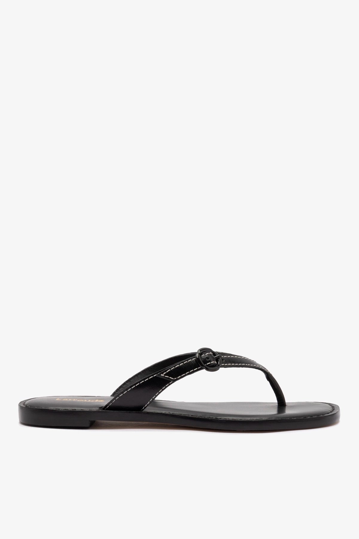Mary Kate Flat Sandal In Black Leather - Larroude