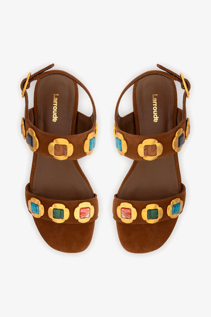 Milan Gioiello Flat In Burnt Umber Leather - Larroude