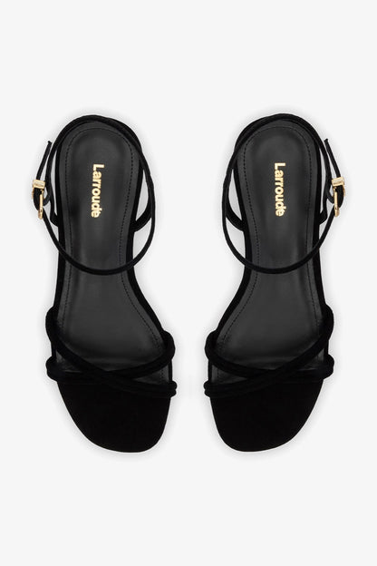 Annie Sandal Ankle Tie In Black Leather - Larroude