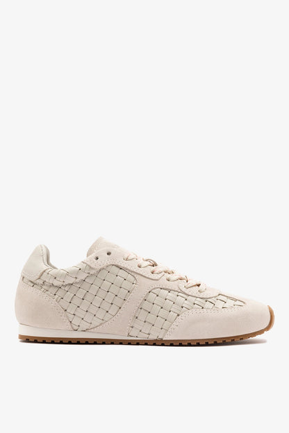 Stella Macrame Sneaker In Mushroom Grey Leather and Suede - Larroude
