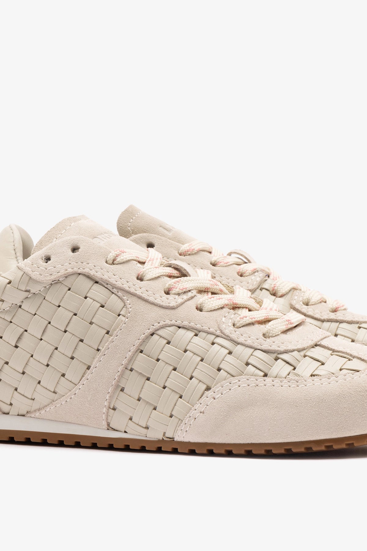 Stella Macrame Sneaker In Mushroom Grey Leather and Suede - Larroude
