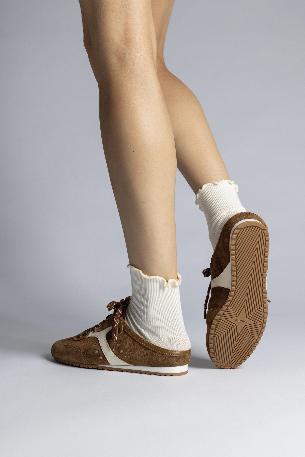 Stella Mule In Russet Suede and Ivory Leather - Larroude