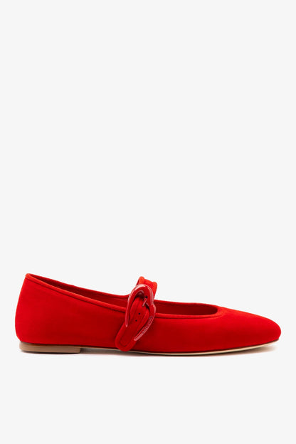 Verona Ballet Flat In Scarlet Suede - Larroude
