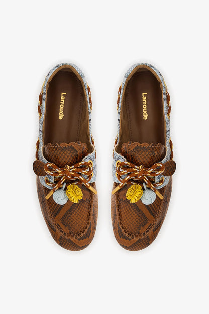 Cyprus Boat Shoe In Oud, Maya and Lemonade Python Embossed Leather - Larroude