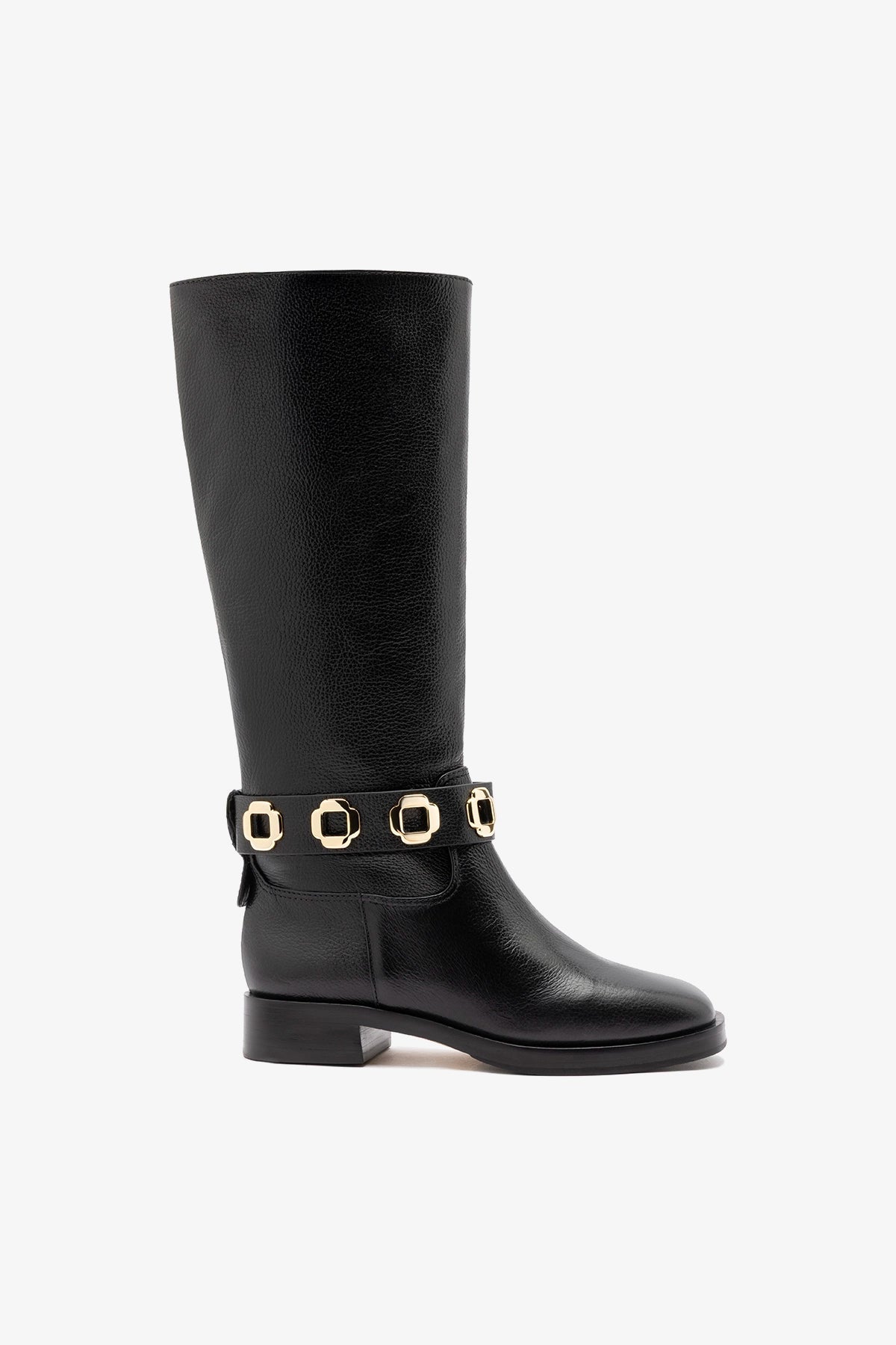 Milan Flat Boot In Black Leather - Larroude