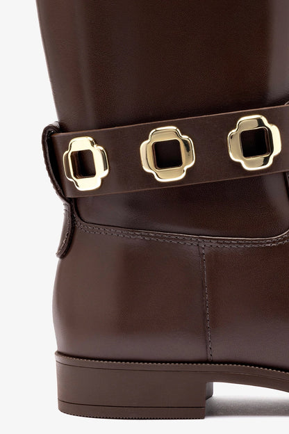 Milan Flat Bootie In Brown Water Resistant Leather - Larroude