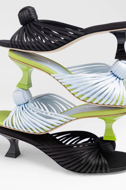 Valerie Mule Powder Blue and Green Satin - Larroude