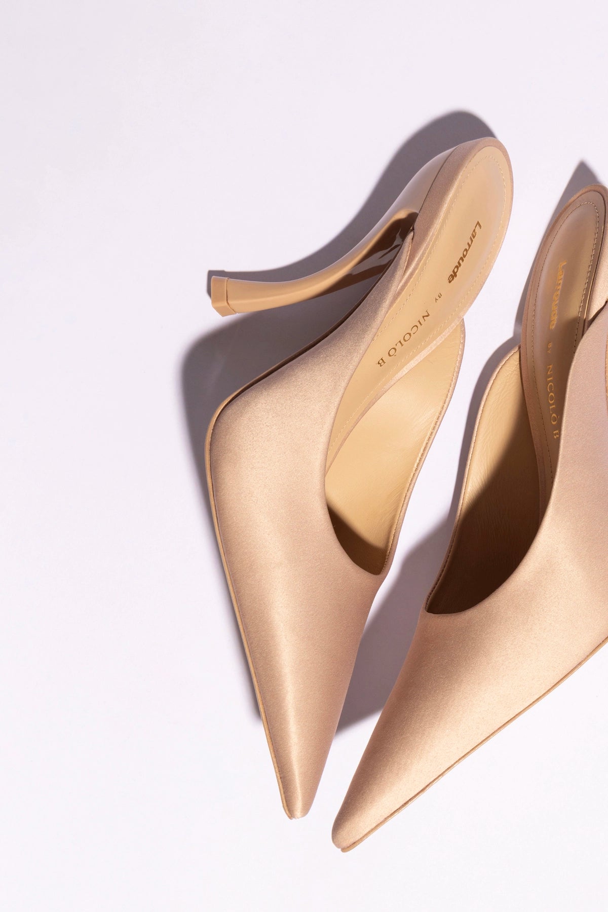 Larroudé x Nicolò B.: Inna Mule Sand Satin - Larroude
