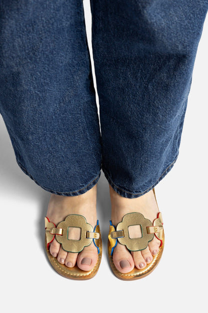 Margherita Slide In Metallic Gold Leather - Larroude