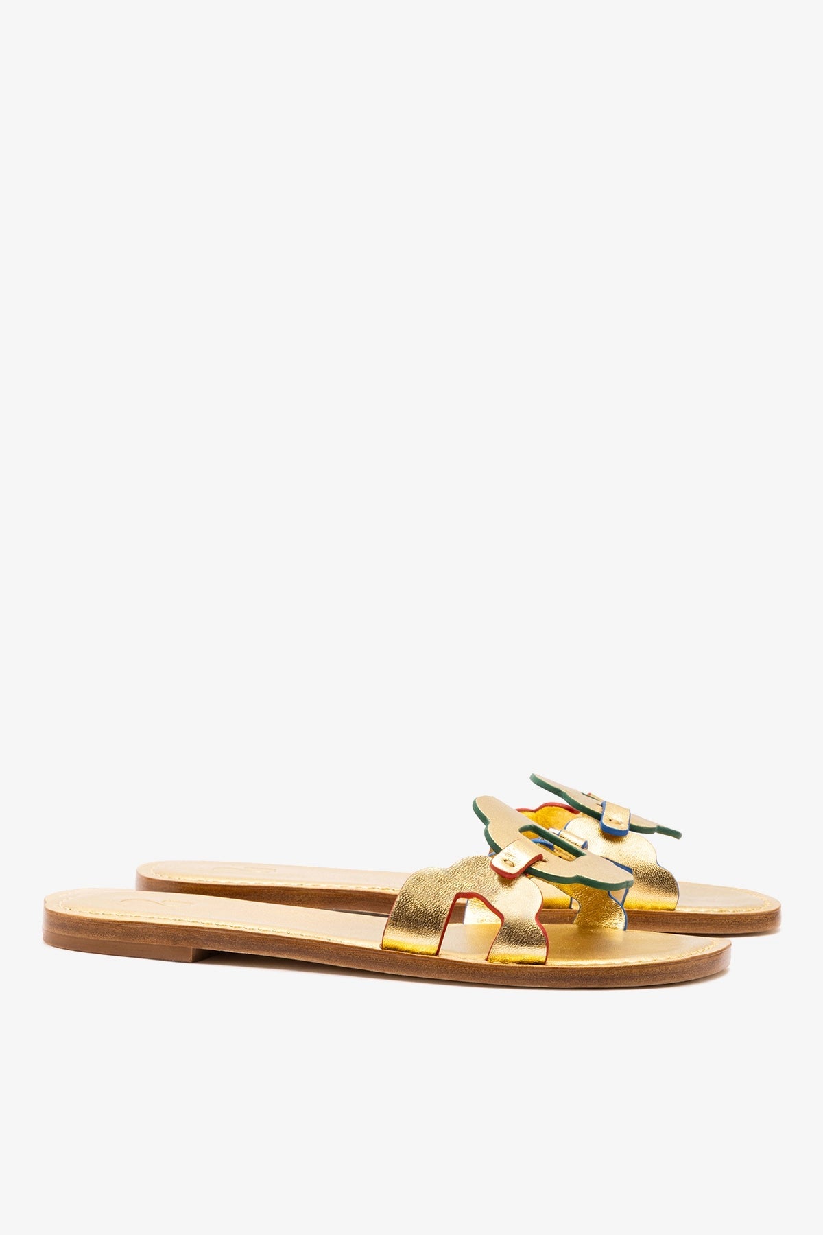 Margherita Slide In Metallic Gold Leather - Larroude