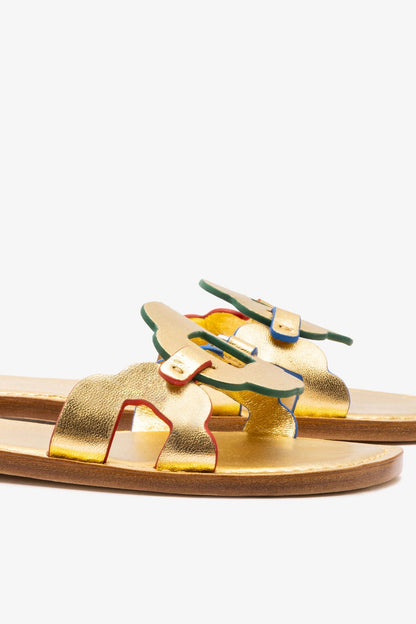 Margherita Slide In Metallic Gold Leather - Larroude