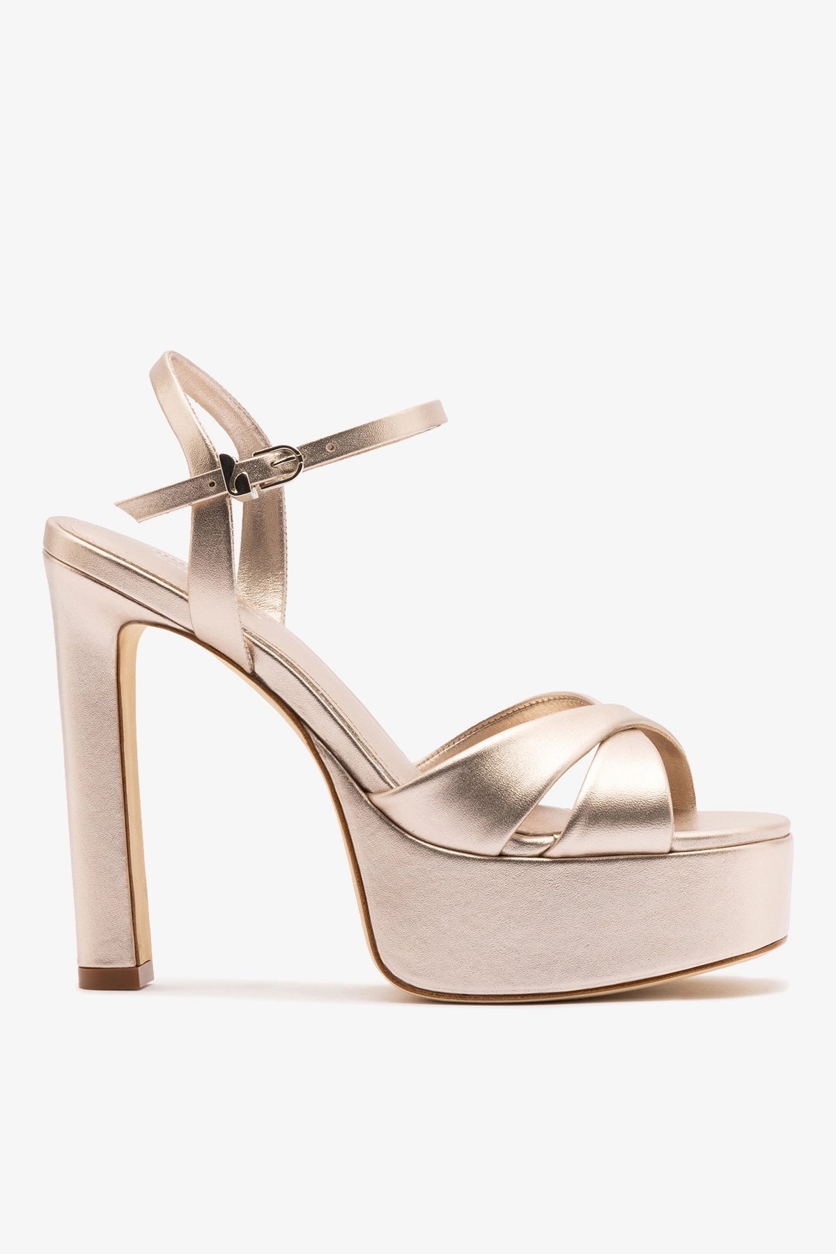 Bianca High Platform Sandal In Champagne Metallic Leather - Larroude
