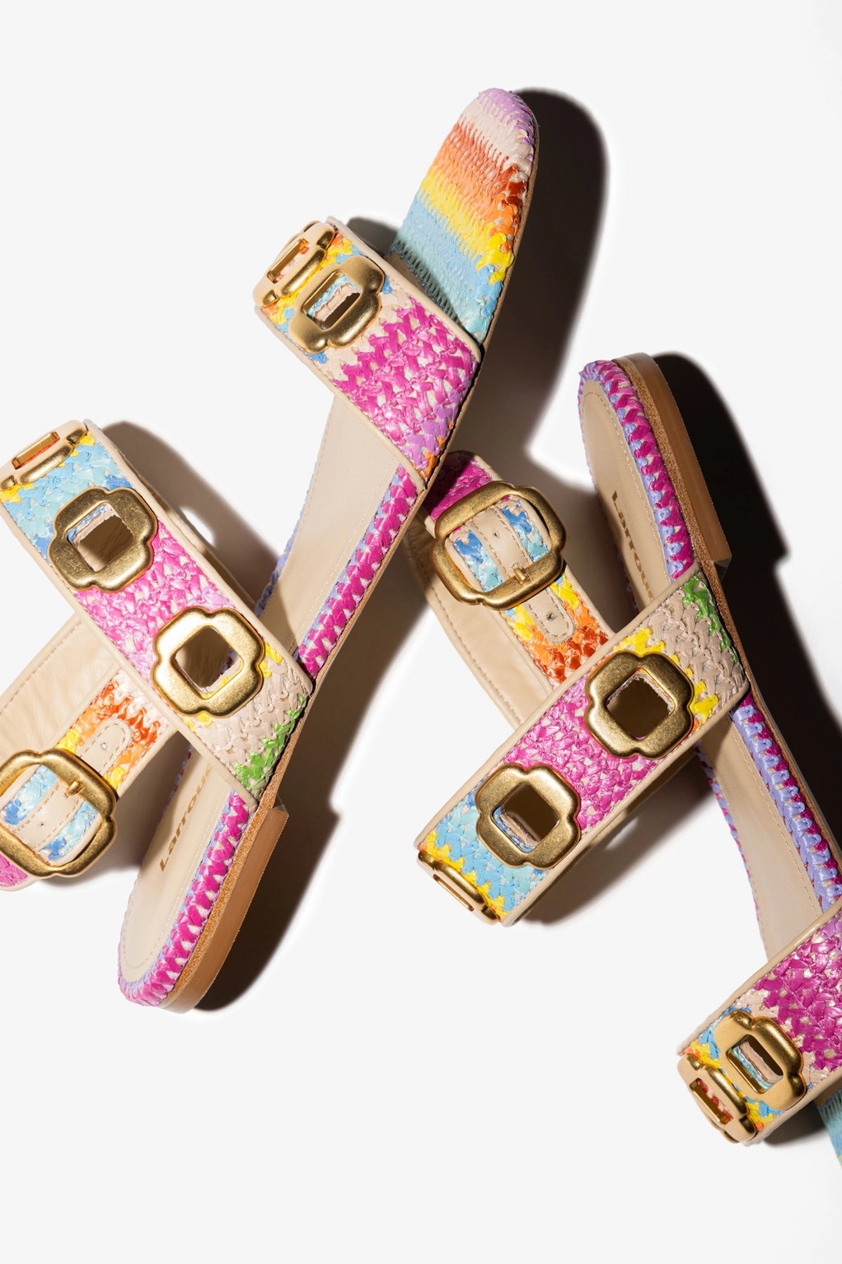 Milan Flat Sandal Rainbow Raffia - Larroude