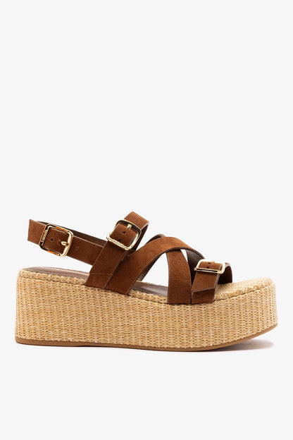Patti Flatform Burnt Umber Suede - Larroude
