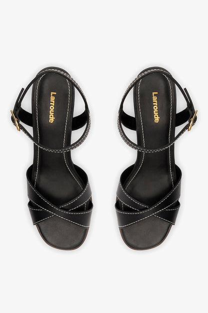 Roma Sandal In Vegetale Black Leather - Larroude
