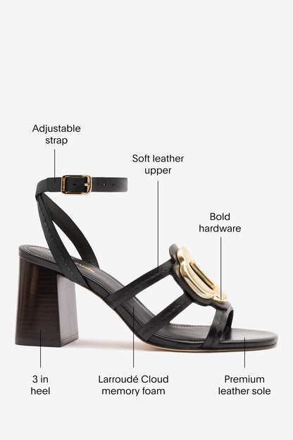 Margherita Block Sandal Black Leather - Larroude