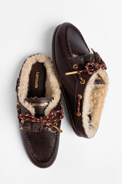 Cyprus Shearling Mule Brown Leather - Larroude