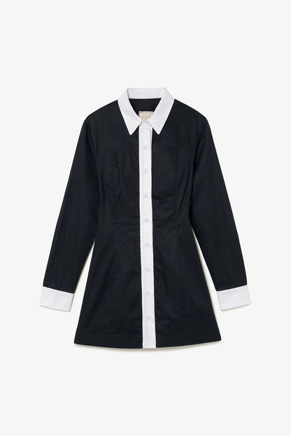 Annie Bustier Dress In Black and White Percale - Larroude
