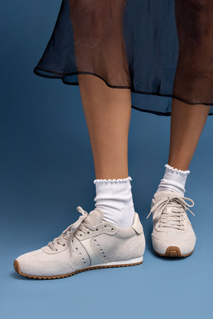 Stella Sneaker In Mushroom Grey Suede and Ivory Leather - Larroude