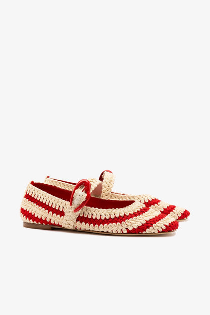 Verona Crochet Ballet Flat In Scarlet and Ivory Crochet - Larroude