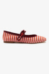 Tulip and Carmine Striped Fabric and Burgundy Trimming
