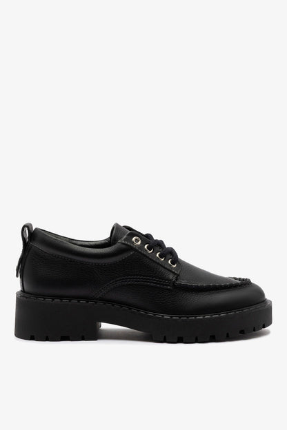 London Lace Up Loafer In Black Leather - Larroude