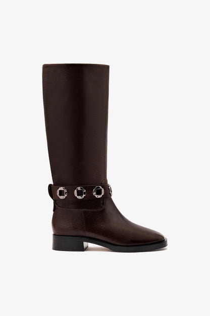 Milan Flat Boot In Brown Leather - Larroude