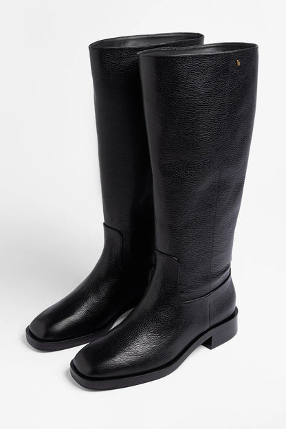 Anne Wide Boot Black Leather - Larroude
