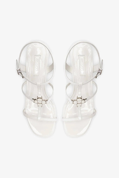 Hana Block In White Patent Leather - Larroude