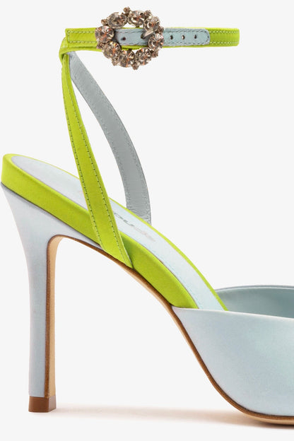Jasmine Sandal Powder Blue and Green Satin - Larroude