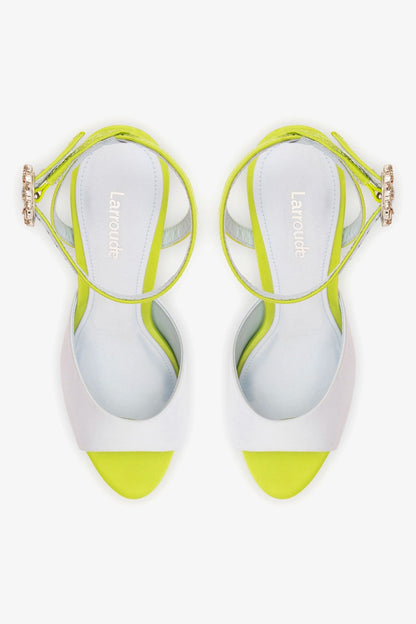 Jasmine Sandal Powder Blue and Green Satin - Larroude