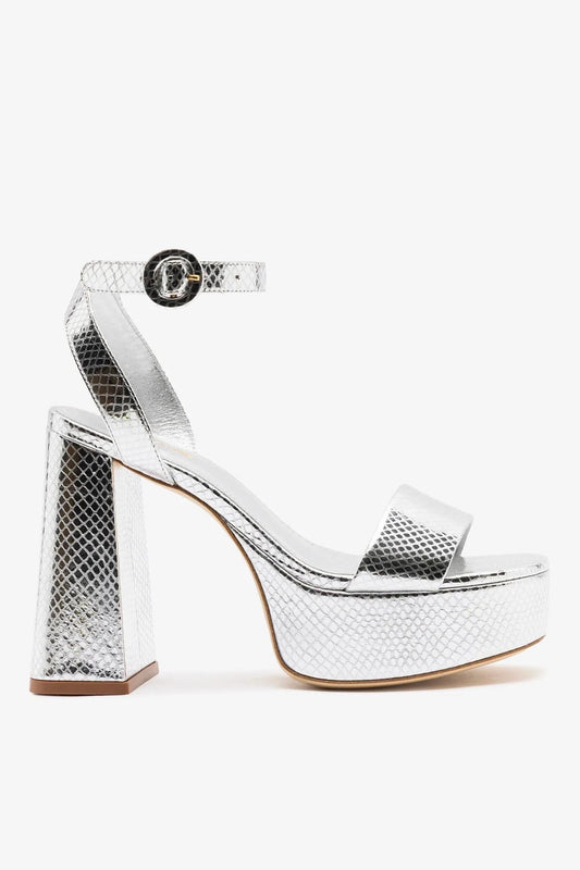 Dolly Platform Sandal Silver Snake Leather - Larroude